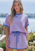 Striped Casual Short Sleeve Top and Skirt Set