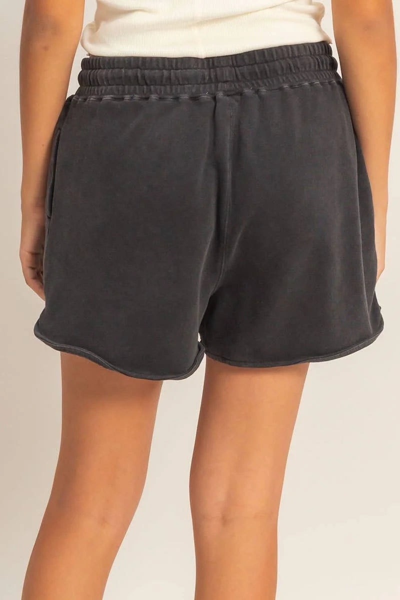 Acid Washed Elastic Waist Shorts