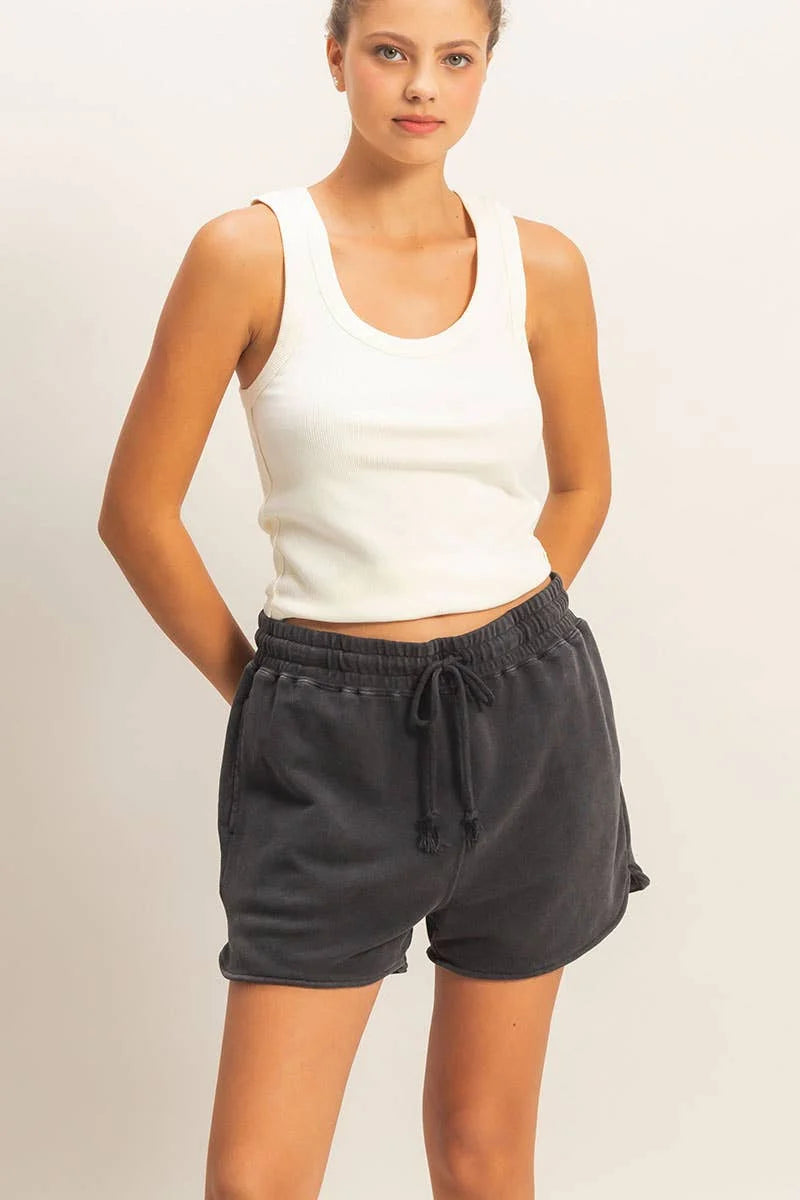 Acid Washed Elastic Waist Shorts
