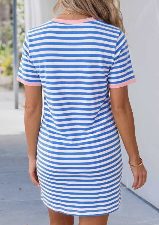 Nautical Tie Stripe Round Neck T Shirt Mini Dress